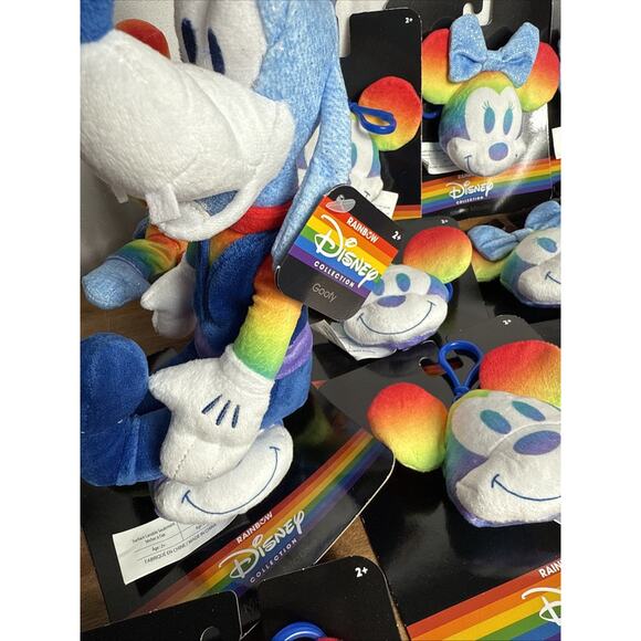 Rainbow Disney Collection Plush Lot NWT Stitch Mickey Mouse Minnie Backpack Clip - Picture 8 of 10